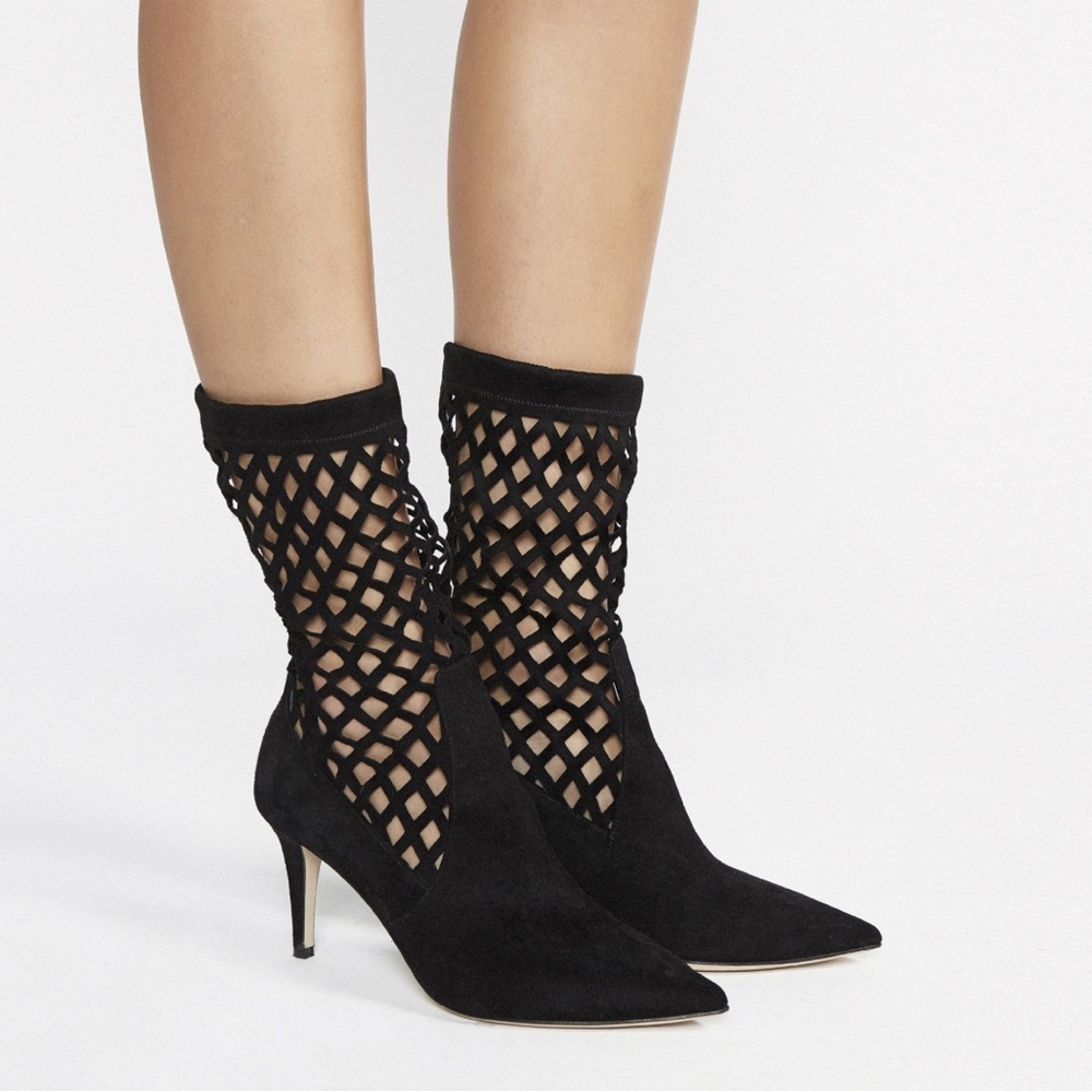 Tamara Mellon Black Suede Mesh Heeled Boots